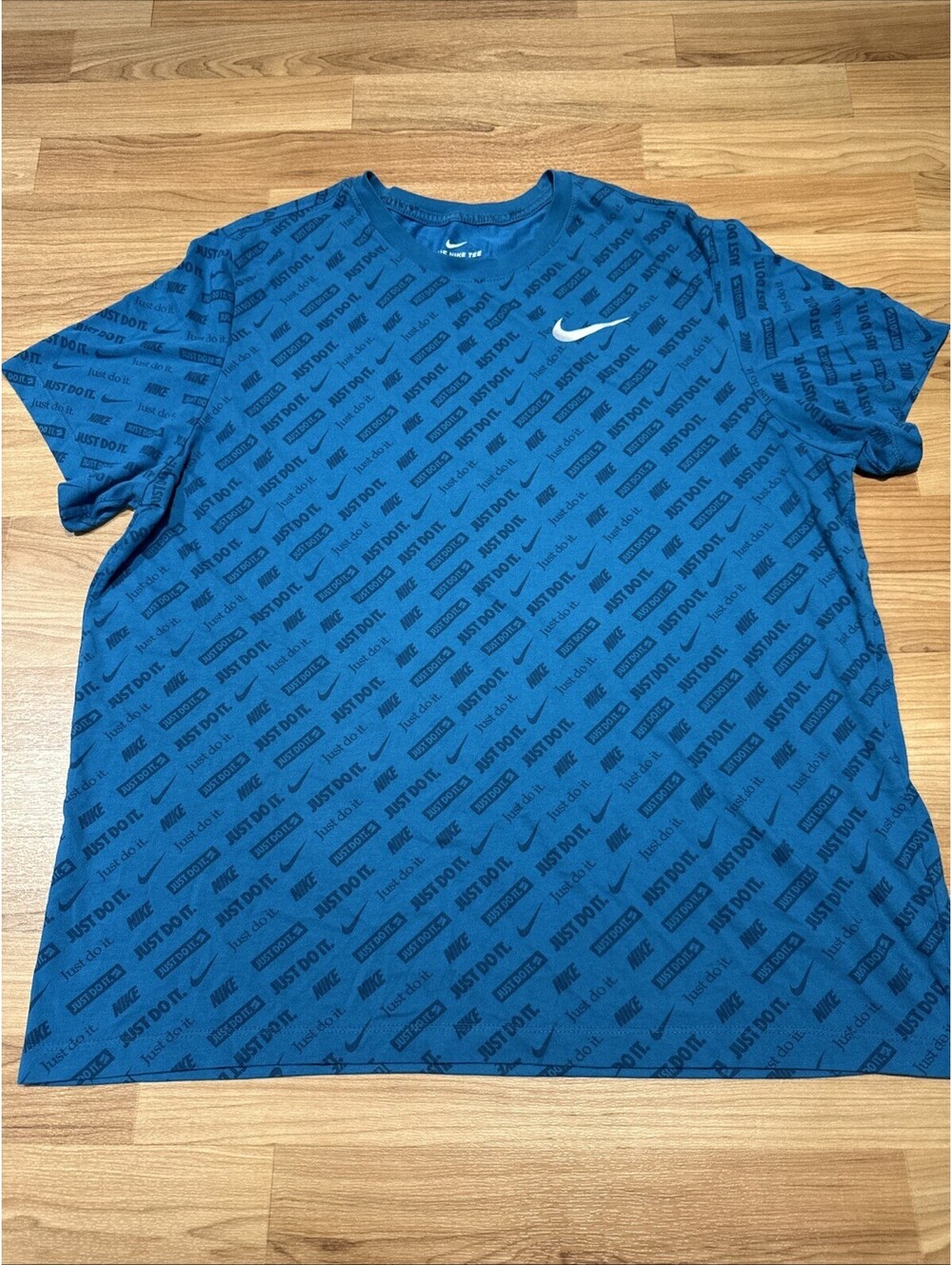 Nike Shirt Mens Large Blue Crew Neck The Nike Tee Just Do It Dri Fit AOP
